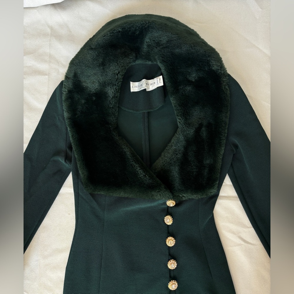 Cache vintage green faux fur skirt set - Picture 3 of 8